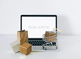E-commerce platform icon with shopping cart and mobile device