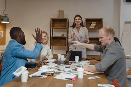 Leadership team illustration with executive strategy meeting