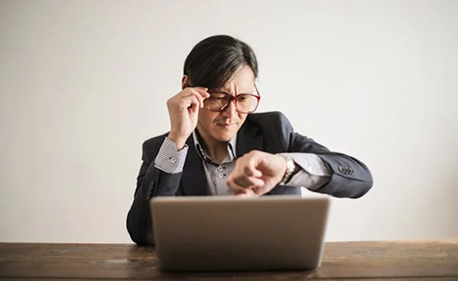 Business professional managing urgent tasks with clock icon showing time-sensitive support