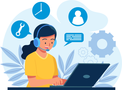 Illustration of business professionals communicating with digital devices